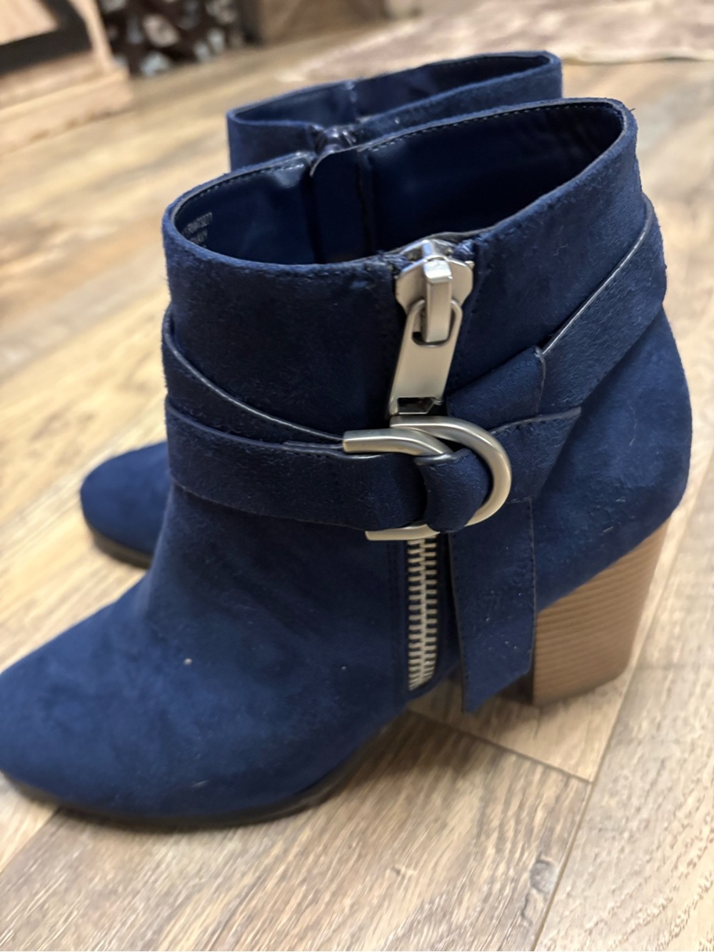 Apt. 9 Navy Suede Ankle Booties with Buckle Accent